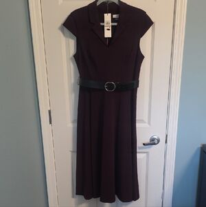 Calvin Klein Aubergine Midi Dress with Belt